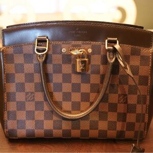 Louis Vuitton Brown Damier Satchel with Gold Hardware